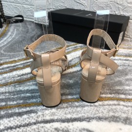 Ysl Fashion Patent Leather High Heel Sandals For Women Apricot