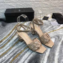 Ysl Fashion Patent Leather High Heel Sandals For Women Apricot