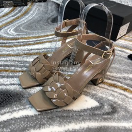 Ysl Fashion Sheepskin High Heel Sandals For Women Coffee