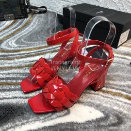 Ysl Fashion Sheepskin High Heel Sandals For Women Red