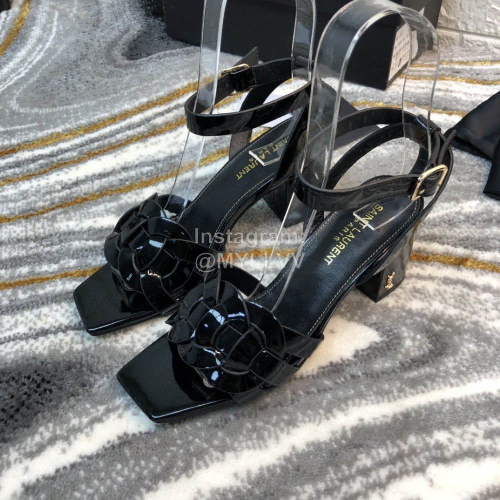 Ysl Fashion Black Sheepskin High Heel Sandals For Women 