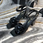 Ysl Fashion Black Sheepskin High Heel Sandals For Women 