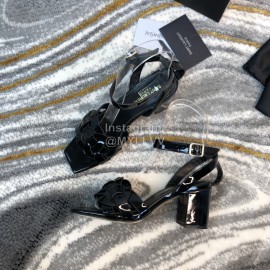 Ysl Fashion Black Sheepskin High Heel Sandals For Women 