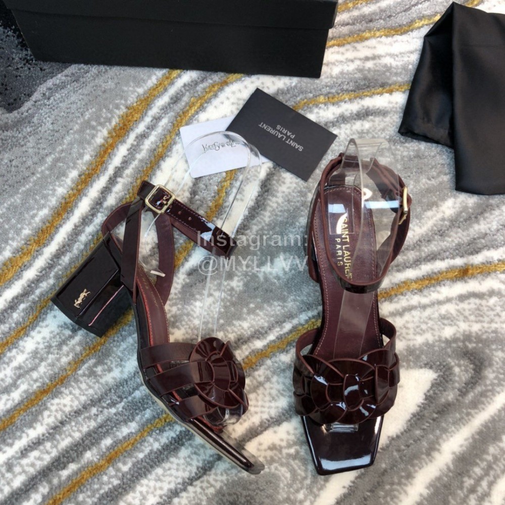 Ysl Fashion Sheepskin High Heel Sandals For Women Purplish Red