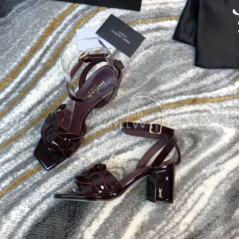 Ysl Fashion Sheepskin High Heel Sandals For Women Purplish Red