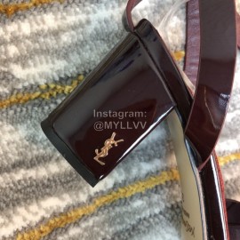 Ysl Fashion Sheepskin High Heel Sandals For Women Purplish Red