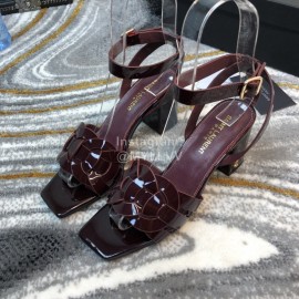 Ysl Fashion Sheepskin High Heel Sandals For Women Purplish Red