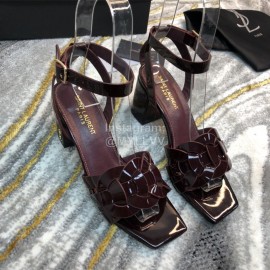 Ysl Fashion Sheepskin High Heel Sandals For Women Purplish Red