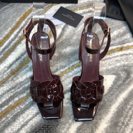 Ysl Fashion Sheepskin High Heel Sandals For Women Purplish Red