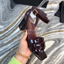 Ysl Fashion Sheepskin High Heel Sandals For Women Purplish Red