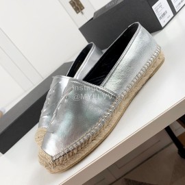 Ysl Soft Sheepskin Hemp Rope Weaving Casual Shoes For Women Silver