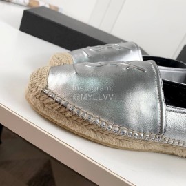 Ysl Soft Sheepskin Hemp Rope Weaving Casual Shoes For Women Silver