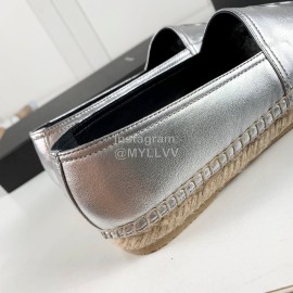 Ysl Soft Sheepskin Hemp Rope Weaving Casual Shoes For Women Silver