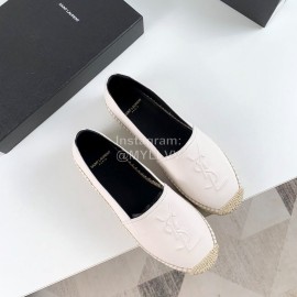 Ysl Soft Sheepskin Hemp Rope Weaving Casual Shoes For Women White