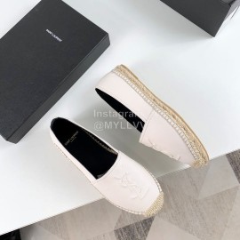 Ysl Soft Sheepskin Hemp Rope Weaving Casual Shoes For Women White