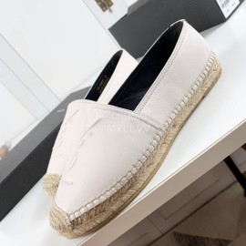 Ysl Soft Sheepskin Hemp Rope Weaving Casual Shoes For Women White