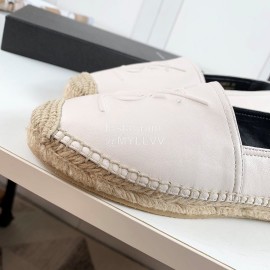 Ysl Soft Sheepskin Hemp Rope Weaving Casual Shoes For Women White