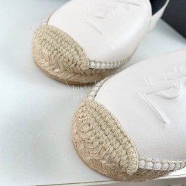 Ysl Soft Sheepskin Hemp Rope Weaving Casual Shoes For Women White