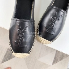 Ysl Soft Sheepskin Hemp Rope Weaving Casual Shoes For Women Black