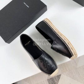 Ysl Soft Sheepskin Hemp Rope Weaving Casual Shoes For Women Black