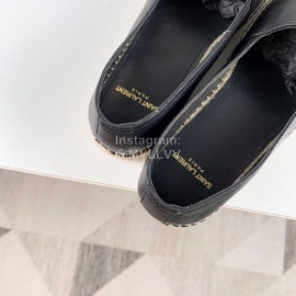 Ysl Soft Sheepskin Hemp Rope Weaving Casual Shoes For Women Black