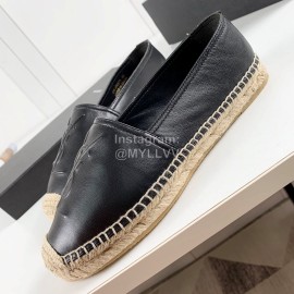 Ysl Soft Sheepskin Hemp Rope Weaving Casual Shoes For Women Black