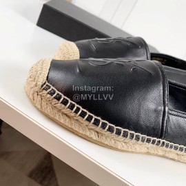 Ysl Soft Sheepskin Hemp Rope Weaving Casual Shoes For Women Black