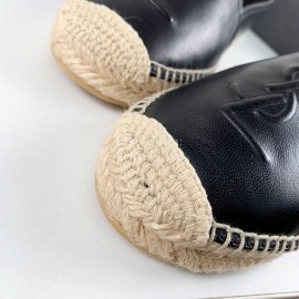 Ysl Soft Sheepskin Hemp Rope Weaving Casual Shoes For Women Black