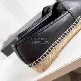 Ysl Soft Sheepskin Hemp Rope Weaving Casual Shoes For Women Black