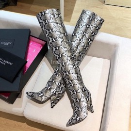 Ysl Autumn Winter Fashion Snake Stripe Pointed High Heel Boots For Women 