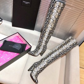 Ysl Autumn Winter Fashion Snake Stripe Pointed High Heel Boots For Women 