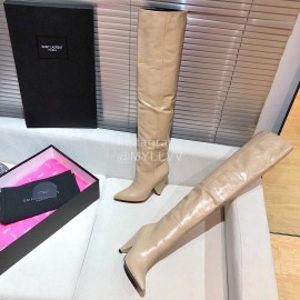 Ysl Autumn Winter Fashion Calf Leather Pointed High Heel Boots For Women Khaki