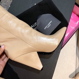 Ysl Autumn Winter Fashion Calf Leather Pointed High Heel Boots For Women Khaki