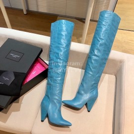 Ysl Autumn Winter Fashion Calf Leather Pointed High Heel Boots For Women Blue