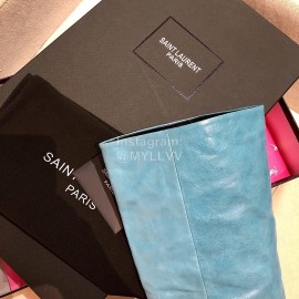 Ysl Autumn Winter Fashion Calf Leather Pointed High Heel Boots For Women Blue