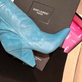Ysl Autumn Winter Fashion Calf Leather Pointed High Heel Boots For Women Blue
