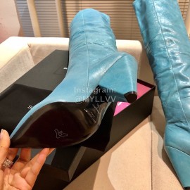 Ysl Autumn Winter Fashion Calf Leather Pointed High Heel Boots For Women Blue