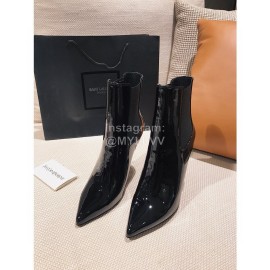 Ysl Fashion Patent Leather Pointed High Heel Boots For Women Black