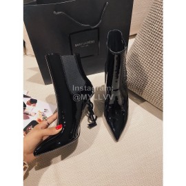Ysl Fashion Patent Leather Pointed High Heel Boots For Women Black