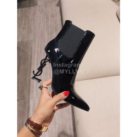 Ysl Fashion Patent Leather Pointed High Heel Boots For Women Black