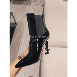 Ysl Fashion Patent Leather Pointed High Heel Boots For Women Black