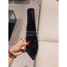 Ysl Fashion Patent Leather Pointed High Heel Boots For Women Black