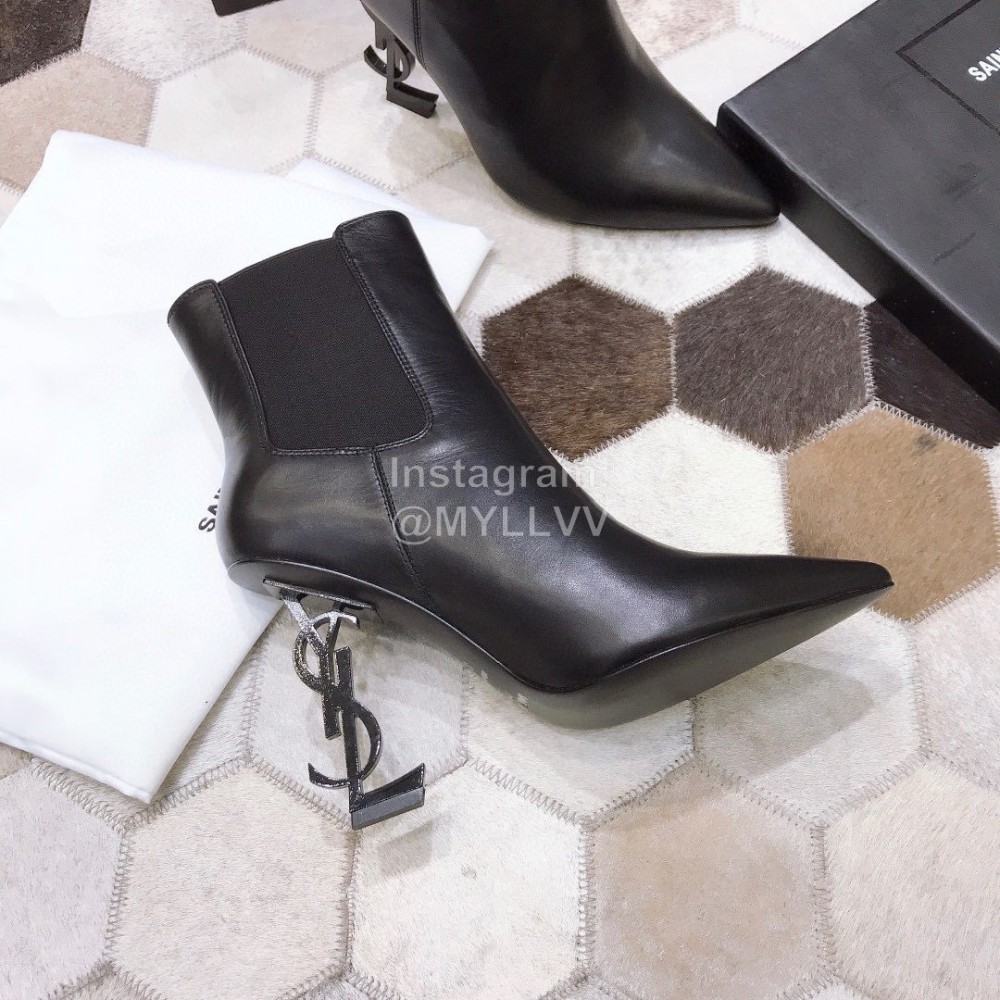 Ysl Fashion Calf Leather Pointed High Heel Boots For Women Black