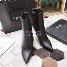 Ysl Fashion Calf Leather Pointed High Heel Boots For Women Black