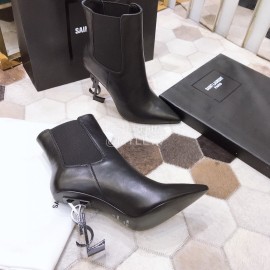 Ysl Fashion Calf Leather Pointed High Heel Boots For Women Black