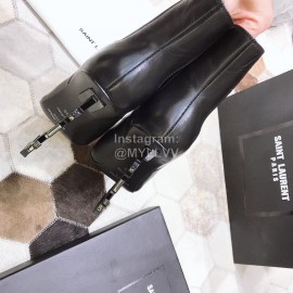 Ysl Fashion Calf Leather Pointed High Heel Boots For Women Black