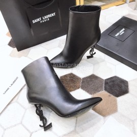 Ysl Fashion Black Calf Leather Pointed High Heel Boots For Women 