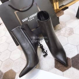 Ysl Fashion Black Calf Leather Pointed High Heel Boots For Women 