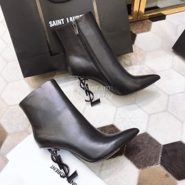 Ysl Fashion Black Calf Leather Pointed High Heel Boots For Women 
