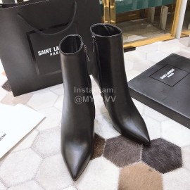 Ysl Fashion Black Calf Leather Pointed High Heel Boots For Women 